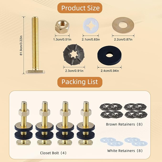 Hibbent 2 Pack Extra Thick Toilet Wax Ring Replacement Kit, Universal Toilet Seal Ring with Brass Toilet Floor Bolts and Retainer Washers, PE Flange Fits 3 Inch and 4 Inch Drain Pipes