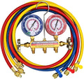 2026 Upgrade 42004 Test and Charge Manifold with 3-1/8" (80 mm) Gauge, for R-22/ 404A/ 410A, 1/4" to 1/4" Standard Flare Fittings with 60" HVAC Hoses, Gauge with Colored Label, Hvac Gauges with Hoses