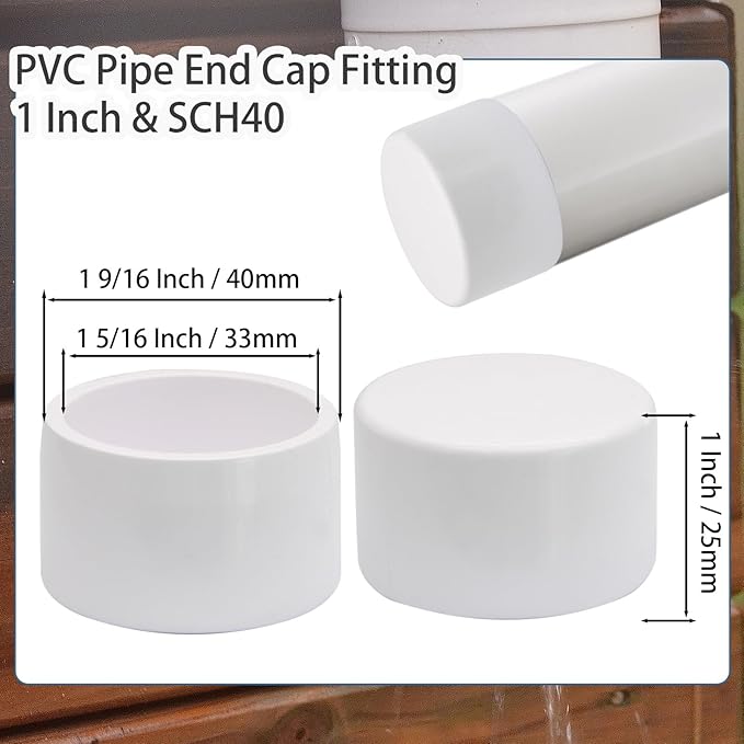 12 Pack 1 Inch PVC Cap, SCH40 PVC Pipe End Cap Fitting Furniture Grade PVC Pipe End Cap Plug Adapter, White PVC Pipe Plug Socket Fittings for Build PVC Furniture DIY Garden Shelf