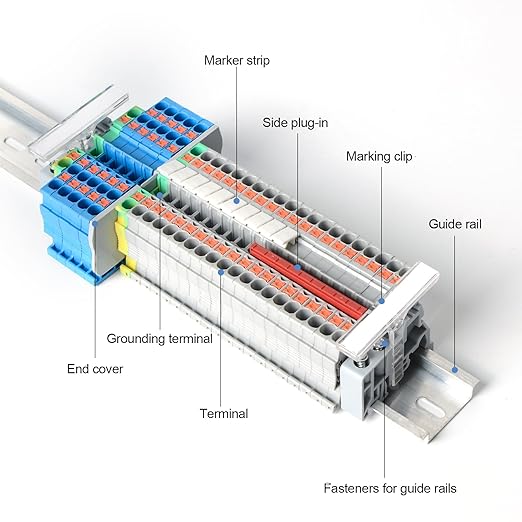 PT 2.5 Terminal Block Kit, Rail Type Voltage Terminal, Rail Combined Terminal Block, Top Entry Line, Plug-in Quick Connection, No Need for Screwdriver for Wiring