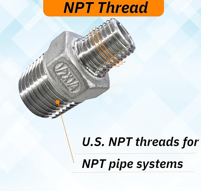 2pcs 1/2" NPT x 1/4" NPT Stainless Steel Nipple, 1/2 to 1/4 Adapter Fitting Reducing Solid Hex Stainless Steel Reducer Fittings for Extending and Connecting Pipes