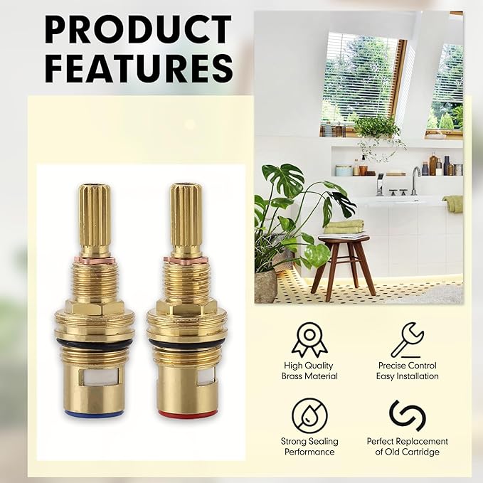 Brass 1-001 & Brass 1-002 Ceramic Disc Cartridge, Replacement Hot Cold Widespread Cartridge, Cold & Hot Widespread Faucet Replacement Cartridge