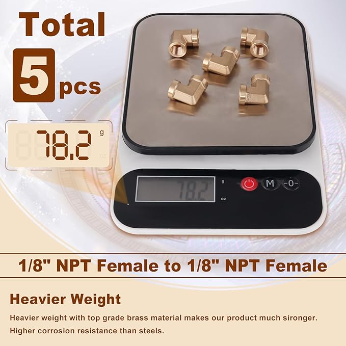 5pcs 1/8” Brass Fittings 90 Degree Barstock Street Elbow 1/8 Inch NPT Female Pipe to 1/8 Inch NPT Female Pipe Fittings Elbow Forged Brass Pipe Fittings