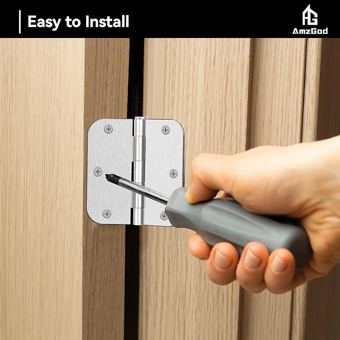 Door Hinges Brushed Nickel - 108 Pack Nickel Door Hinges 3.5 Inch Rounded Interior Satin Nickel Door Hinge with 5/8" Radius - Flat Iron Residential Standard 3 1/2 Inches Silver Door Hardware