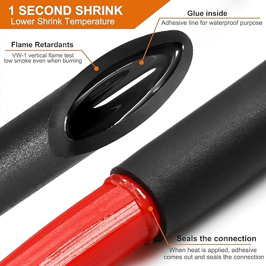 Chanzon UL Listed Extra Long 80mm Heat Shrink Tubing Assorted Kit 4:1 Ratio Marine Grade Waterproof Adhesive Lined 5 Sizes (4mm - 20mm diam) Black Sleeving Wrap Shrinking 4 to 1 Assortment 27 pcs