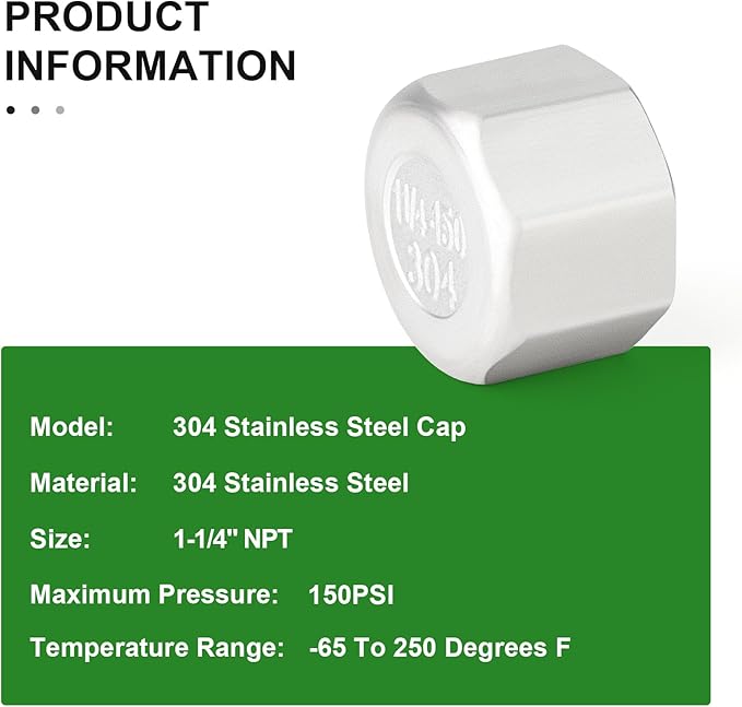 TAISHER 2PCS 304 Stainless Steel Cap Pipe Plug Socket Fitting 1-1/4" NPT Female
