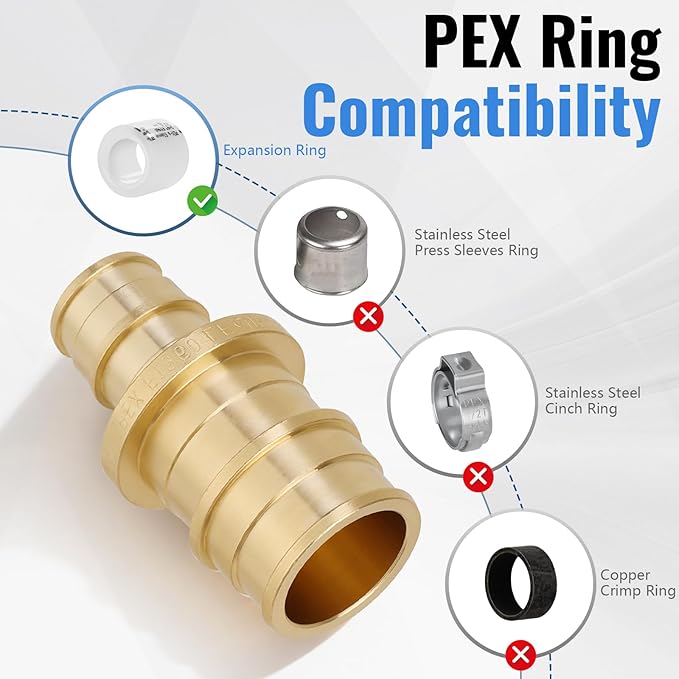 (5-Pack YVSKM) 3/4" x 1/2" Reducing Coupling Expansion Fitting, Lead-Free Brass Full Flow Connector, ASTM F1960 & cUPC Certified for Residential Hot & Cold Water and Radiant Heating Systems