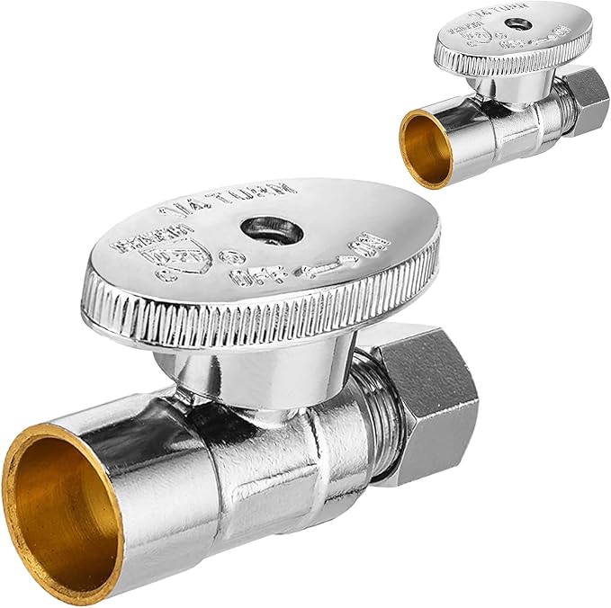 100-PCs HeSun Straight Stop Valve, 1/2" Sweat x 3/8" OD Compression Straight Stop, 1/4 Turn Shut Off Valve for Bathroom(VALVE093-100)