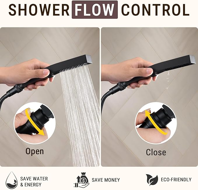 G-Promise All Metal Shower Head Shut Off Valve, G1/2" Shower Flow Control Valve for Handheld or Bidet Sprayer (Matte Black)