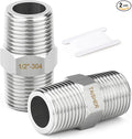 TAISHER 2PCS 304 Stainless Steel New Hex Nipple, 1/2" NPT Male x 1/2" NPT Male, Pipe Adapter Fitting