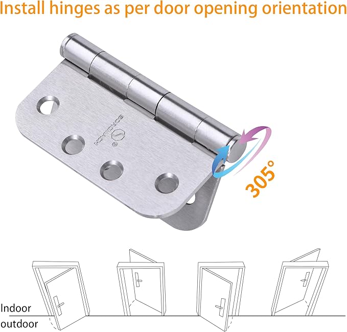 Satin Nickel Heavy Duty Hinge 4 X 4 Inch Commercial Door Hinges with 5/8" Radius Corners Interior and Exterior Hardware for Doors Hinge 3Pack
