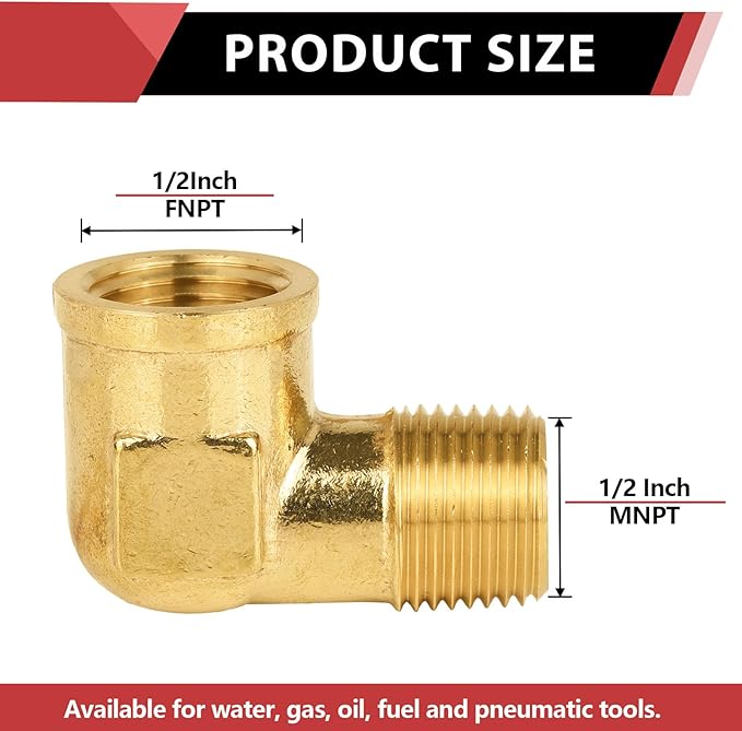 (Pack of 5) EFIELD 1/2" MNPT X1/2" FNPT 90 Degree Barstock Street Elbow, Female to Female Brass Pipe Fittings,(NPT122)