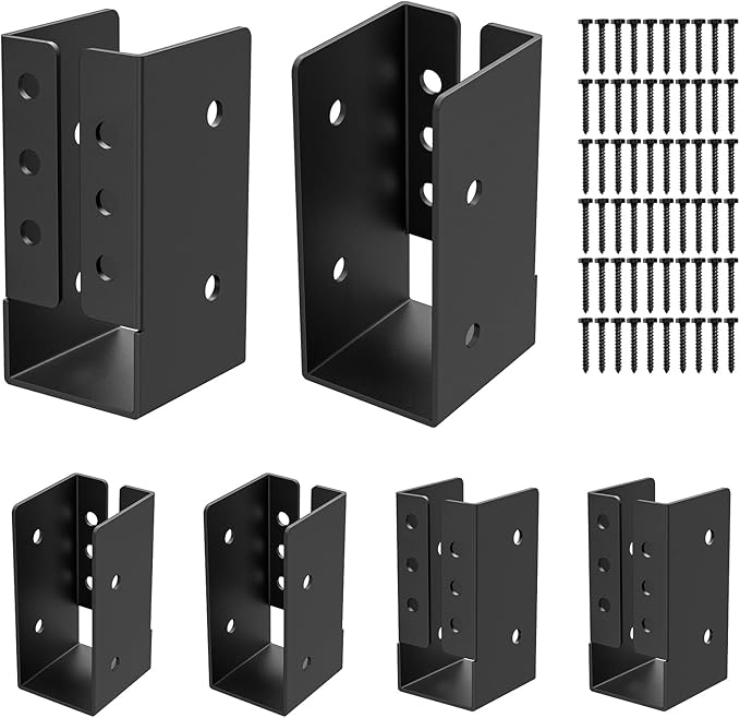 Concealed Joist Hanger (6 Pack), 2"x4" Outdoor Concealed-Flange Joist Bracket with Screws, Q235B Steel Powder Coated Concealed Mount Light Joist Hangers for 2"x4" Beam, Swing, Handrail, Fence