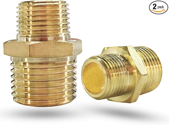 1/2" x 3/8" NPT Male Threaded Reducing Nipple Pipe Fitting Adapter, Brass 1/2 inch MNPT x 3/8 inch MNPT Hex Nipple Reducer, Heavy Duty Pipe Reducer Straight Connector