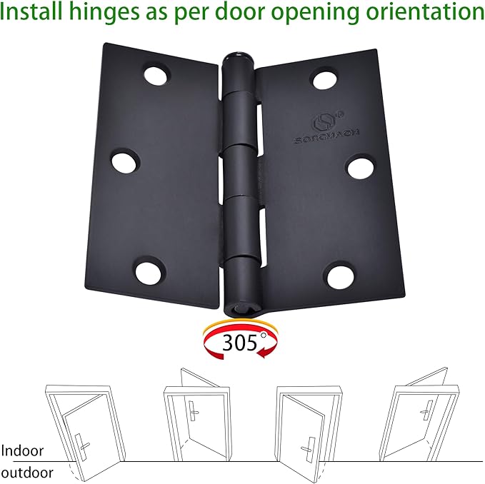 Door Hinge 3 1/2 Inch Interior Door Hinges Satin Nickel 3.5 Inch Interior Hinges Flat Iron Hinge 3 ½"x 3 ½" Door Hardware Square Corner -18 Pieces