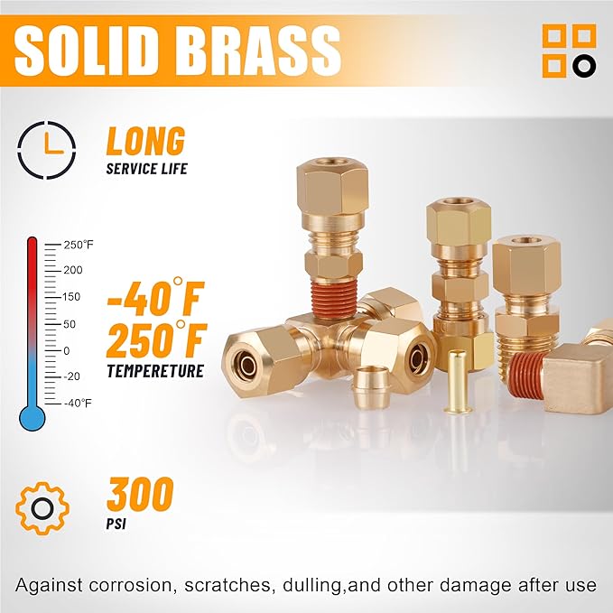 137Pcs Brass DOT Air Brake Line Fittings Assortment Kit,1/4" 1/8" 3/8" 1/2" Compression Air Nylon Tubing Fitting Assortment Repair Kits for Truck or Industrial Air System