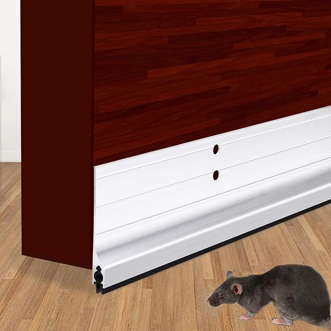 42 inch Door Draft Stopper Bottom Mice Seal Strip Metal Noise Blocker, Aluminium Mouse Sweep 2" Height, Silver