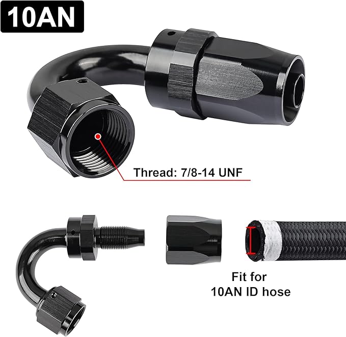 EVIL ENERGY 10AN Hose End Fitting 150 Degree Swivel for CPE Braided Fuel Hose Black