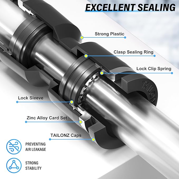 TAILONZ PNEUMATIC Black 1/4 Inch od Push to Connect Fittings Pneumatic Fittings Kit 20 Spliters+20 Elbows+20 tee+20 Straight (80 pcs)