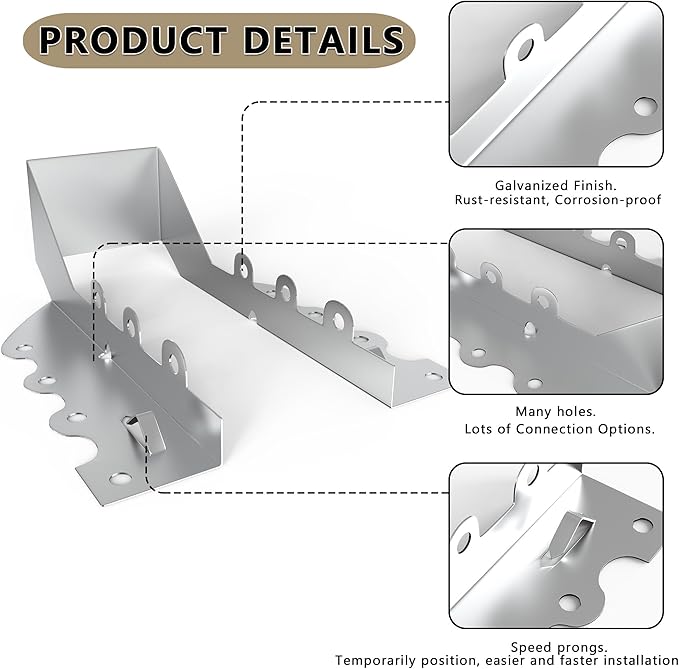 25pcs 2x6 Joist Hangers with Screws, 20-Gauge Galvanizing Face Mount Joist Hanger for Wood Posts, Hurricane Rafter Ties Clips, 2x6 Brackets for Floor Deck and Ceiling Trusses, Lumber Beam Connectors