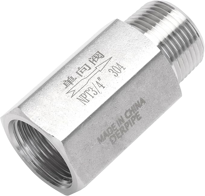 Air Check Valve - 3/4" NPT Female x Male High Temperature Stainless Steel Hex One Way Valve For Air