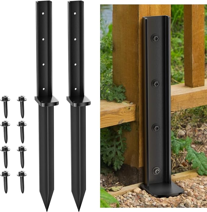 Thicker Fence Post Repair Anchor Kit, One-Piece Heavy Duty Steel Fence Post Stakes, Repair Tilted Broken 4x4/6x6 Wood Posts(2Pack/Black)
