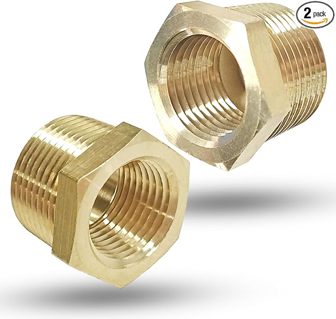 2 Pcs Brass 3/4" Male to 1/2" Female Reducer Bushing, 3/4 Inch Male to 1/2 Inch Female NPT Pipe Fitting Reducing Adapter Tube Connector Convert (3/4" MNPT x 1/2" FNPT)