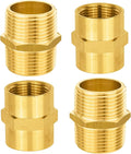 4-PCs HeSun Brass Pipe Fittings Combo, 2-PCs 1" NPT Male + 2-PCs 1" NPT Female Hex Nipple Adapter