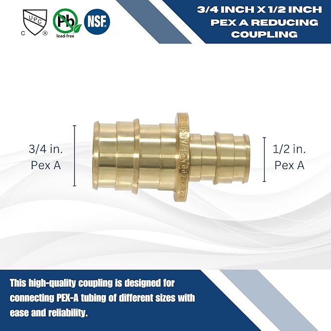 XFITTING Pex A 3/4 Inch x 1/2 Inch Pex A Reducing Coupling, 29-5-5=10XX, 10 Pieces
