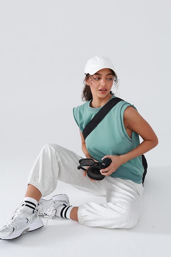 Workout Tank Tops Woman Crew Neck Athletic Tops Cotton Sweatshirt Loose Fit Muscle Tanks Runnning Gym Sports Shirt