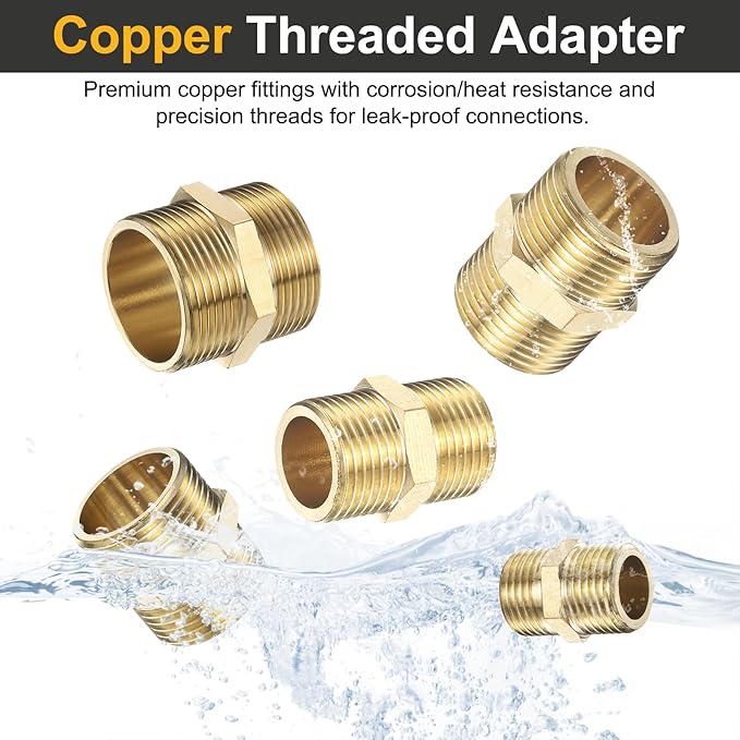 PATIKIL Brass Pipe Fitting, 2Pcs 1/2" BSP Male x 1/2" BSP Male Thread Connector Brass Hex Nipple Pipe Fitting Adapter for Gas Water Refrigeration System Conversion