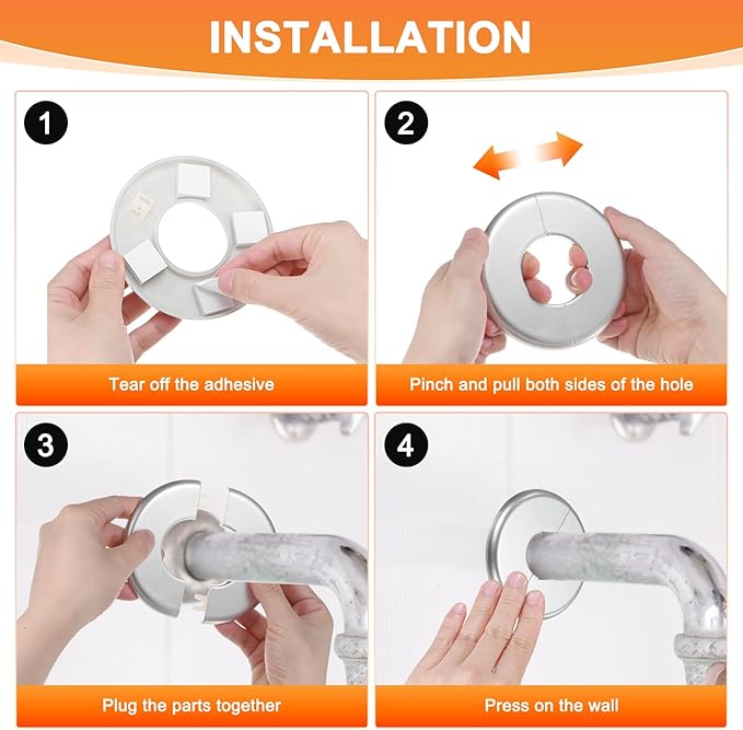 3-Pack Wall Split Flange, ABS Round Self-Adhesive Escutcheon Plate Cover Buckle for 20mm/0.79 in Dia Pipe Accessories/Floor/Ceiling, Plumbing Cover Plates [Silver,7mm/0.28in H]