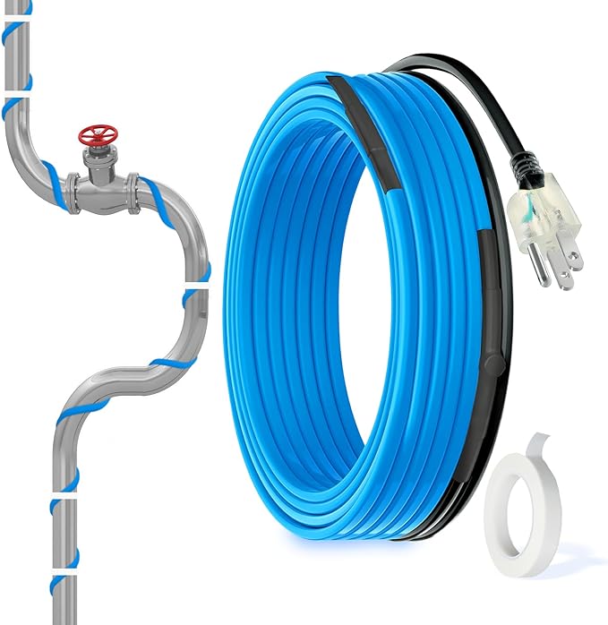 MAXKOSKO 24 Ft. 120 V Heating Cable for Pipe Freeze Protection, Self-Regulating Heat Tape for Water Pipes for Metal and Plastic Pipes, Energy-Saving Heat Trace Cable Keeps Water Flowing at -40 °F