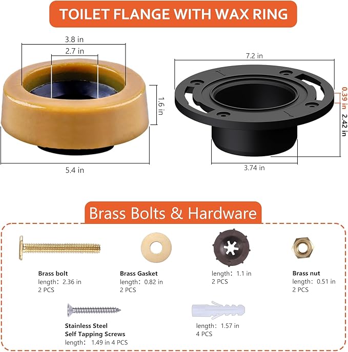Toilet Flanges and Wax Rings for Toilets with Extended Flanges and Extra Thick Wax Rings for Floor Exit Toilets New Installation or Reinstallation 4" Waste Line for Plumbing Below Floor