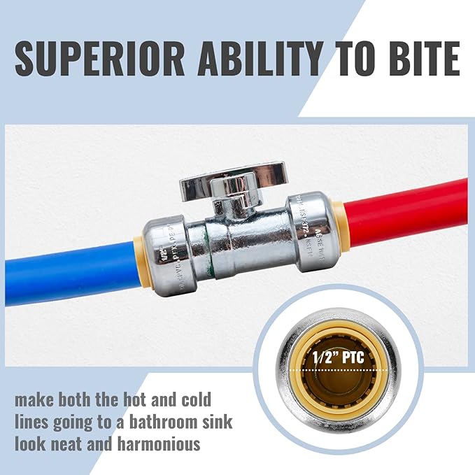 SUNGATOR 1/2 Inch Dual Pushfit Straight Stop Valve, 1/2 Inch Straight Stop Valve, No Lead Chrome Plated Brass Plumbing Fittings Push to Connect PEX, Copper, CPVC, With 1 Disconnect Clip, Pack of 3