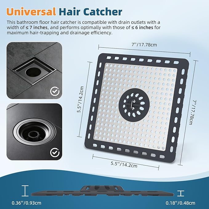 Hibbent 2 Pack Shower Drain Hair Catcher, Shower Drain Cover for Bathroom Floor 6" Drain, Anti-Clogging Bathtub Drain Strainer, Stainless Steel Kitchen Sink Drain Strainer with Handle, Dark Grey