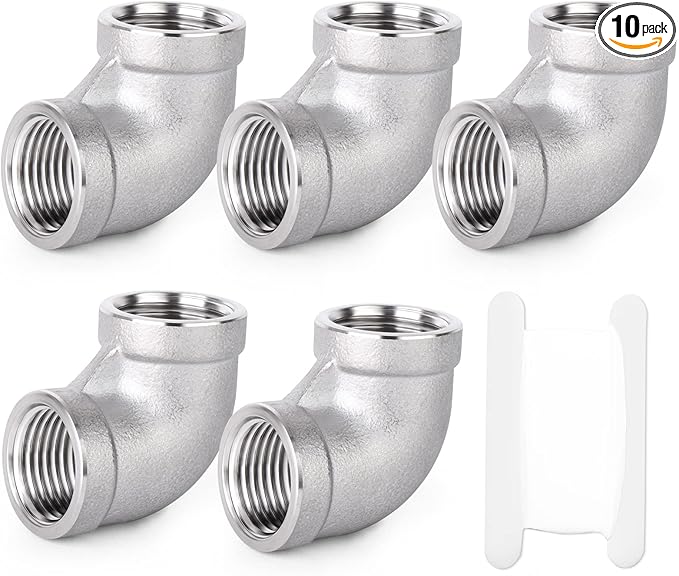 TAISHER 10PCS 304 Stainless Steel 90 Degree Elbow Fittings, 3/8 Inch NPT Female Pipe to 3/8 Inch NPT Female 304 Stainless Pipe Fitting