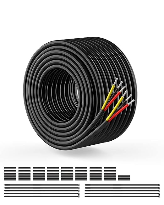 NAOEVO 20 Gauge Wire 3 Conductor Electrical Wire, 20 AWG Stranded PVC Cord, 12V Low Voltage/Tinned Copper/Flexible Cable for Automotive Wiring, Lamp Cord, Marine Cable (50FT)