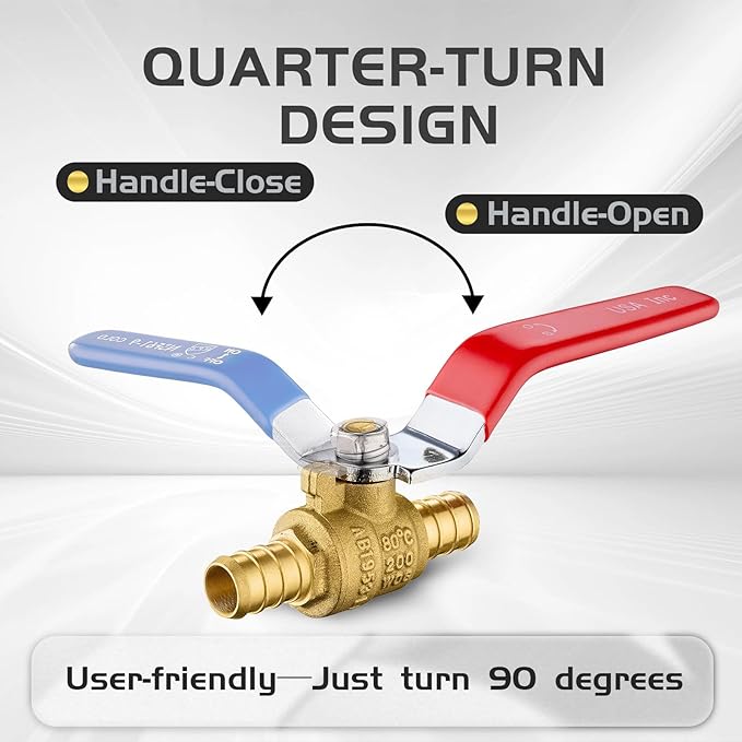 6-Pack Foskan 1/2" PEX Crimp Ball Valve, Brass Quarter Turn Full Port Shut-off Valve for PEX Tubing(Blue and Red)