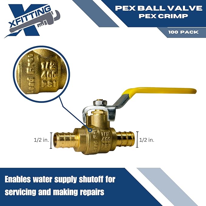 XFITTING 20 Pieces 1/2" Pex Ball Valve, 23-3-1=20X (20 Packs)