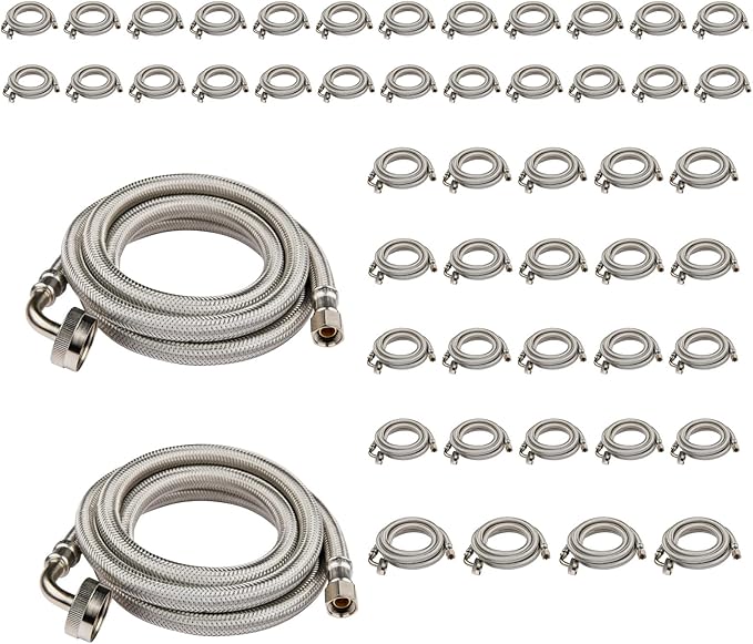 (50 Pack) Seelink 4FT Dishwasher Hose, 3/8" Comp x 3/4” FHT Stainless Steel Water Supply Line with 90 Degree FGH Elbow