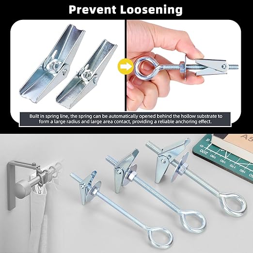 18Pcs M4 M5 M6 Eye Bolt Toggle Bolt Assortment Kit, Spring Toggle Bolts Butterfly Anchors Butterfly Toggle Anchors, Heavy Duty Drywall Anchors with Wing Nut for Hanging Lamps Heavy Items
