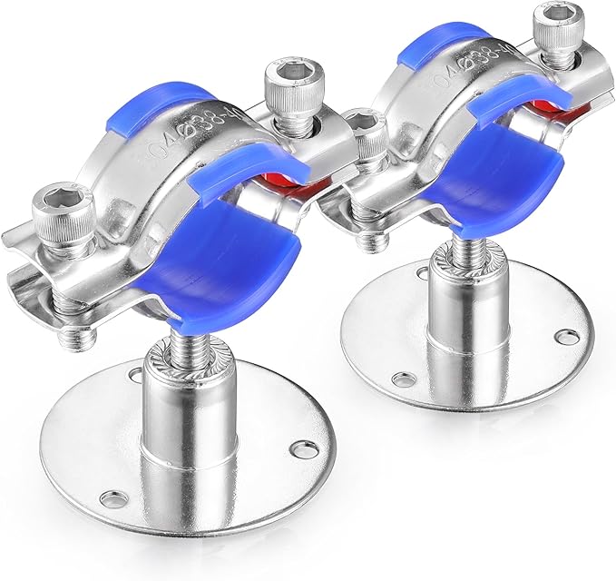 6PCS 304 Stainless Steel Wall Mount Ceiling Mount Pipe Supports,Suitable for OD Pipe 15-19mm,Adjustable Height 20-40mm,Adjustable Pipe Strap Clamp with Screws