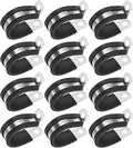 12-Pack Cable Clamps, 1 Inch/ 25 mm 304 Stainless Steel Rubber Cushioned Insulated Cable Clamp R Shape Metal Holder for Tube/Wire/Pipe/Loop Installation