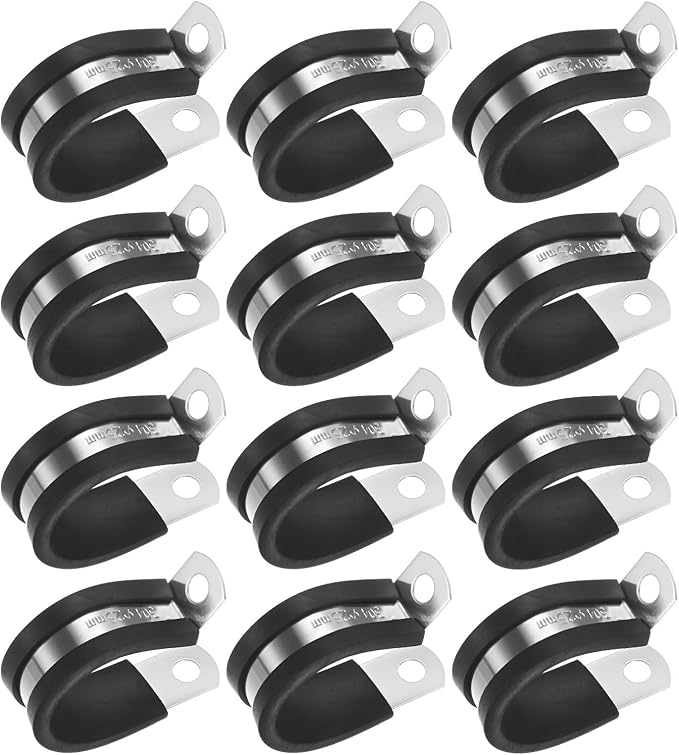 12-Pack Cable Clamps, 1 Inch/ 25 mm 304 Stainless Steel Rubber Cushioned Insulated Cable Clamp R Shape Metal Holder for Tube/Wire/Pipe/Loop Installation