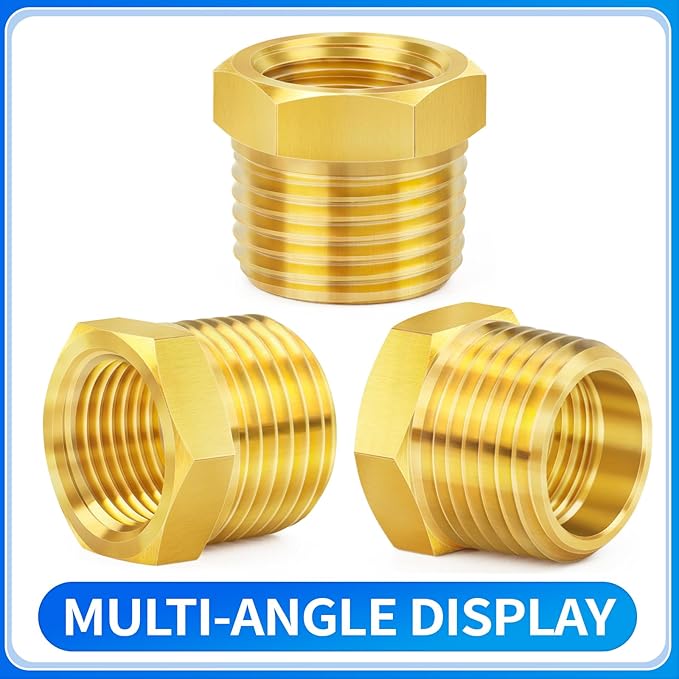 ChillWaves Brass Pipe Fitting, Reducer Hex Bushing 3/4" NPT Male x 1/4" NPT Female Thread Adapter(3-PACK)