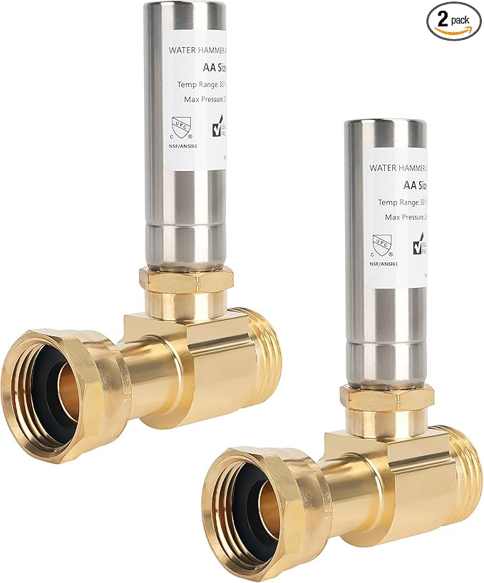 Stainless Steel Water Hammer Arrestor for Washing Machine, 3/4" Swivel FHT x 3/4" MHT, Stops Water Hammer & Pipe Knock, Reduces Noise, Straight, 2-Pack