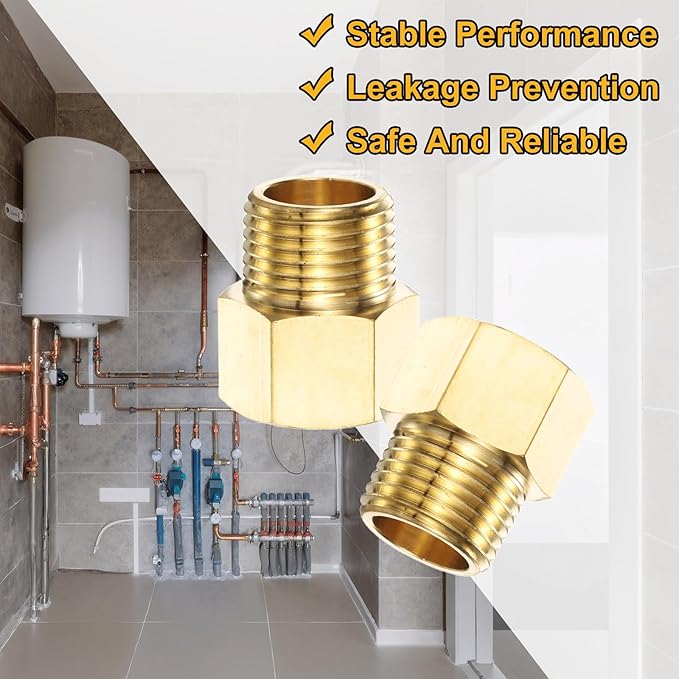 PATIKIL Brass Pipe Fitting, 1Pcs 1/2" NPT Male to 1/2" NPT Female Pipe Reducer Adapter Extension Connectors Brass Fittings for Water Gas Refrigeration