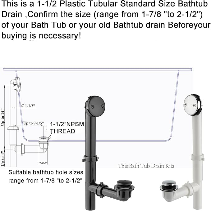 (1 Pack) Yariwiz 1-1/2" Polished Chrome Bathtub Tub Drain Kit Bath Waste Overflow Drain Tube Assembly with Touch-Toe Tub Drain Stopper and Overflow Faceplate Polished Chrome