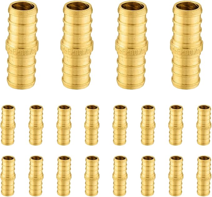 Pack Of 20 Foskan 3/8 Inch PEX Straight Coupling,Brass Crimp Fittings for PEX Tubing Pipe